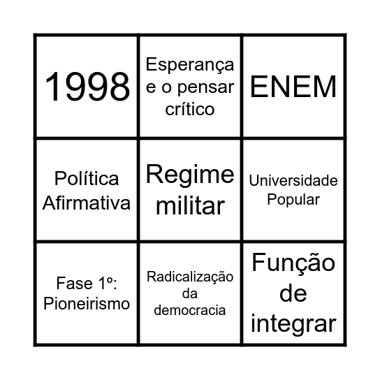 Extensão Universitária Bingo Card