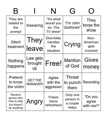 What Would You Do? bingo Card