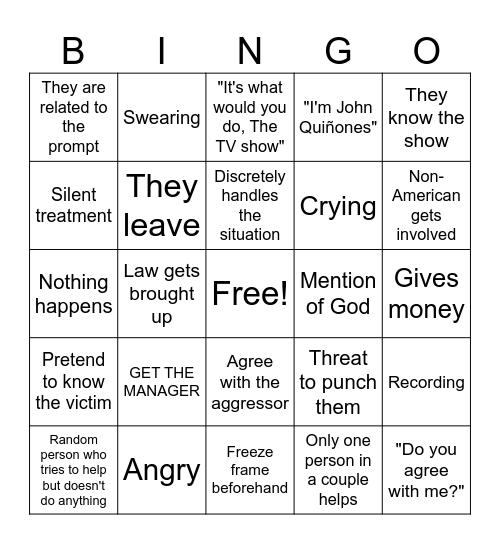 What Would You Do? bingo Card