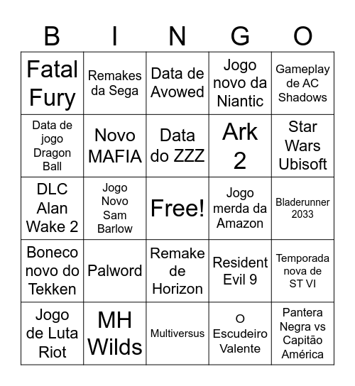 Summer Game Festival Bingo Card