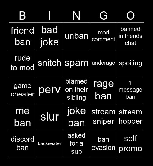 unban appeal bingo for twitch streams :) Bingo Card