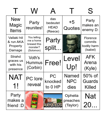 Vallaki's 11 Bingo Card