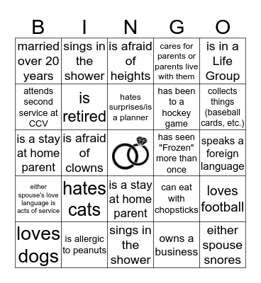 Married Mingle Madness! Bingo Card