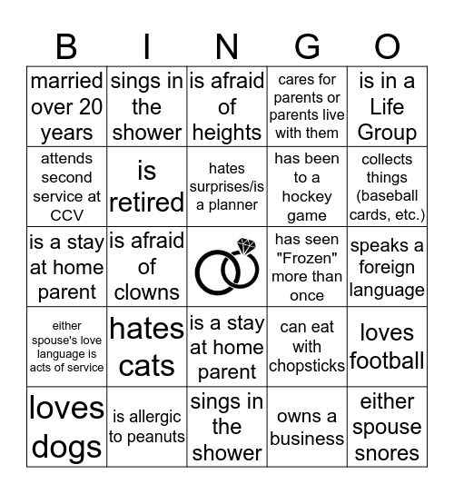 Married Mingle Madness! Bingo Card