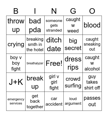 prom 2024 Bingo Card