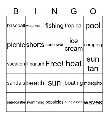 Summer Vacation Bingo Card