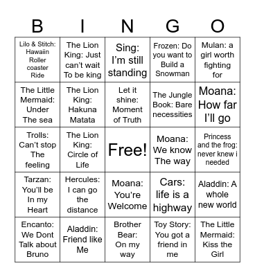 Disney Bingo Card