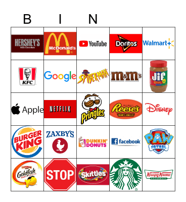 Environmental Print Bingo Card