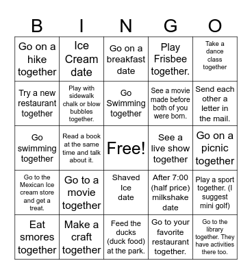 Summer Fun Ideas Bingo Card