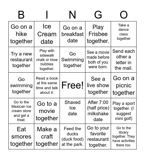 Summer Fun Ideas Bingo Card