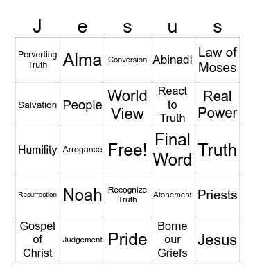 Abinadi and King Noah Bingo Card