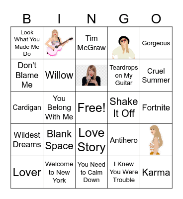 Taylor's Tunes Bingo Card