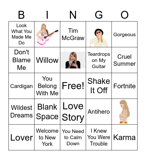 Taylor's Tunes Bingo Card