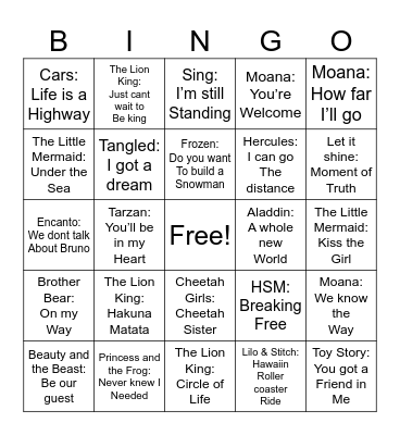 Disney Bingo Card