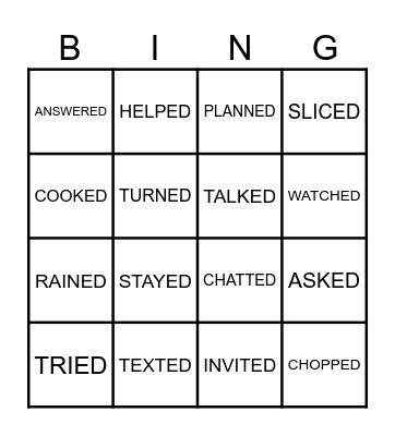 Simple Past Verbs Bingo Card