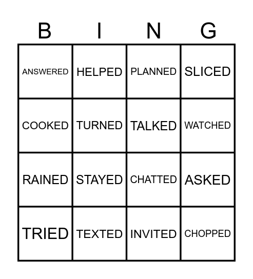 Simple Past Verbs Bingo Card