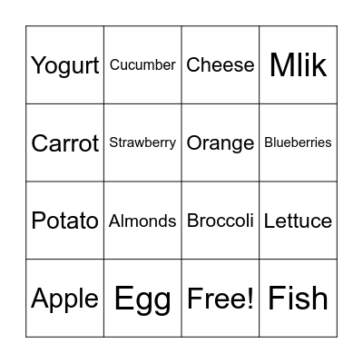 Healthy Foods Bingo Card