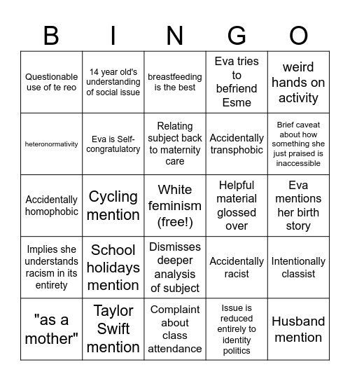 HLWB206 Lecture Bingo Card