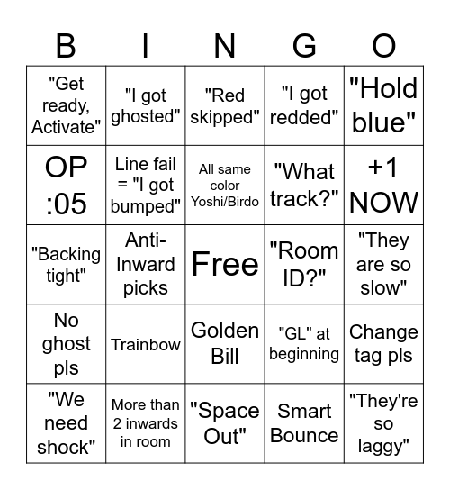 6v6 Wars Bingo Card