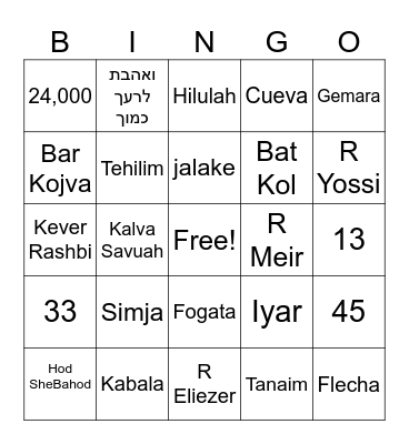 Lag Baomer Bingo Card