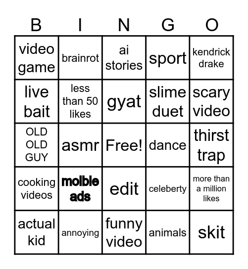 im gonna kms Bingo Card