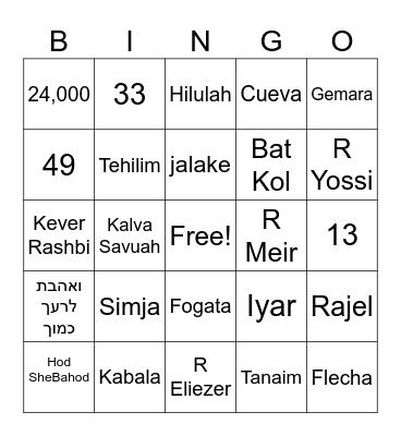 Lag Baomer Torat Jaim Bingo Card
