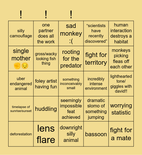 attenborough bingo Card