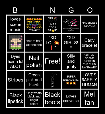 Scene kid bingo Card