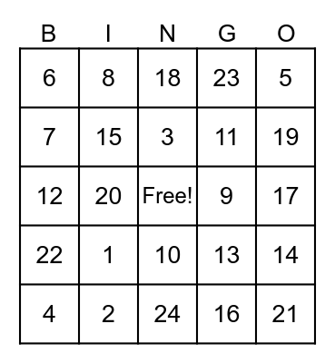 test bingoe Bingo Card