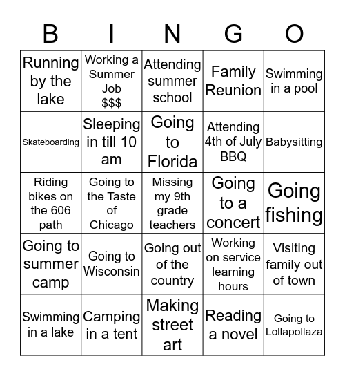 Summer BINGO Card