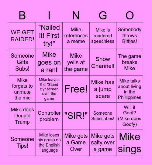 171st Street Games Stream BINGO Card