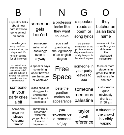 wilkinson college graduation bingo 2024 Bingo Card