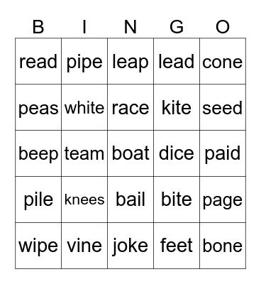 Long Vowel Sounds Bingo Card