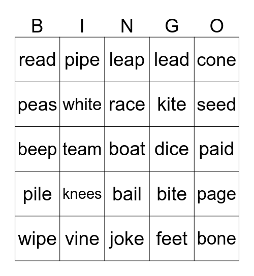 Long Vowel Sounds Bingo Card