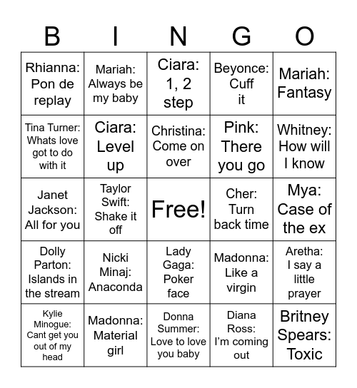 Divas Bingo Card