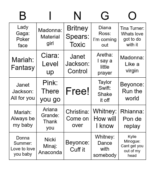 Divas Bingo Card