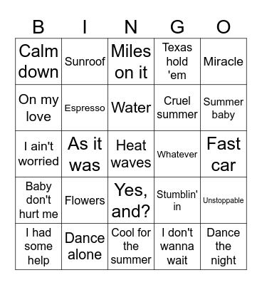 Summer hit bingo Card