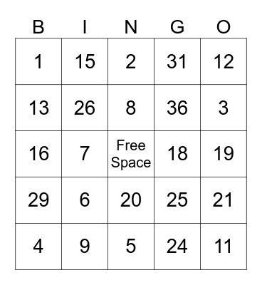 Smayen bingo Card
