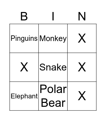 Animal Bingo Card