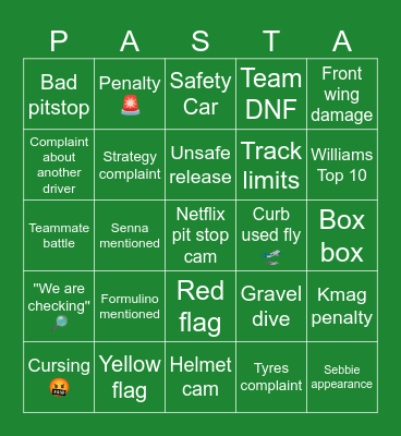 Imola GP Bingo Card