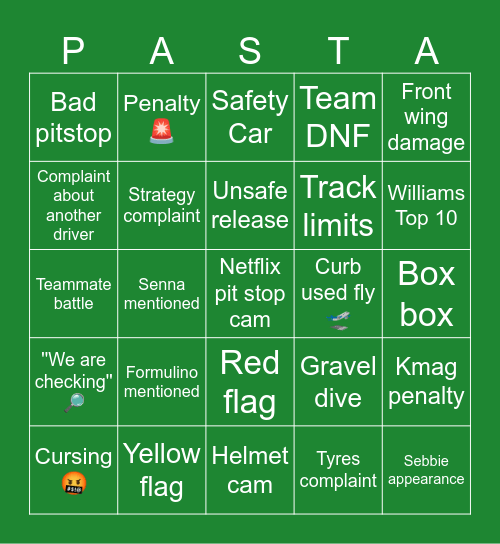 Imola GP Bingo Card