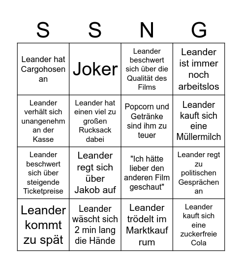 DAS LUSTIGE LEANDER-BINGO Card