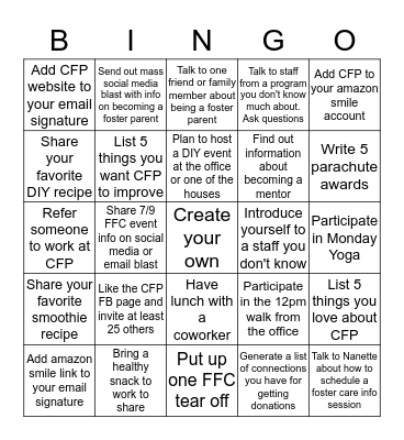 CFP Get Involved  Bingo Card