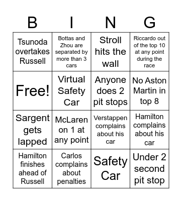 Imola Bingo Card