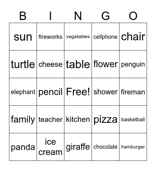 5th Grade Bingo Card