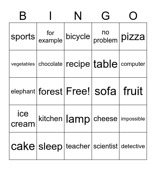 6th Grade Bingo Card