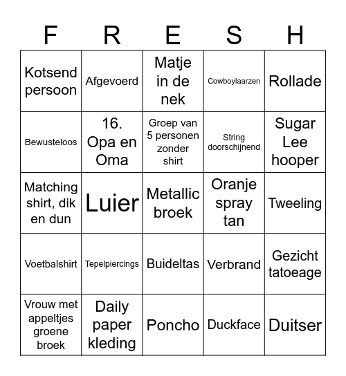 Freshtival bingo Card