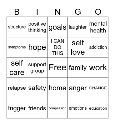 Addiction Bingo Card