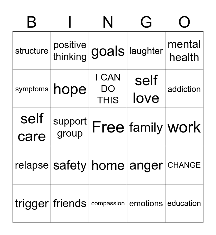 Addiction Bingo Card