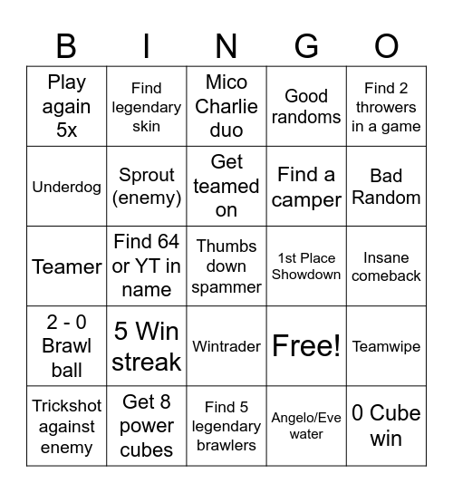 Brawl Stars Bingo Card